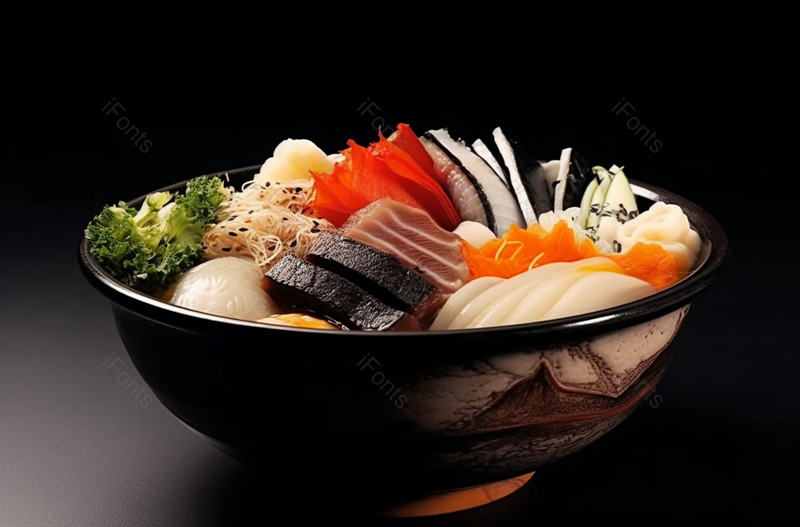 碗中各色食材特写鱼片青菜,高清,摄影图,摄影图片,图片大全,摄影图免费下载